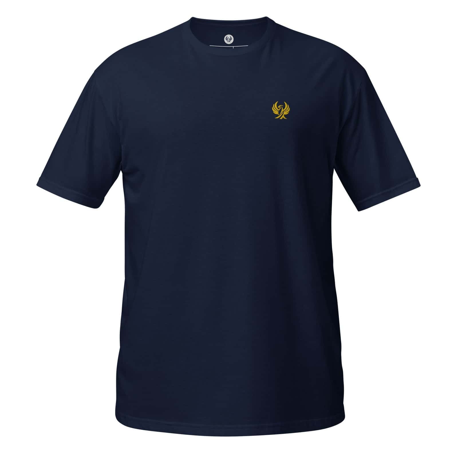T-shirt marine brodé or avec logo signature OLMO lux, élégant et sophistiqué.