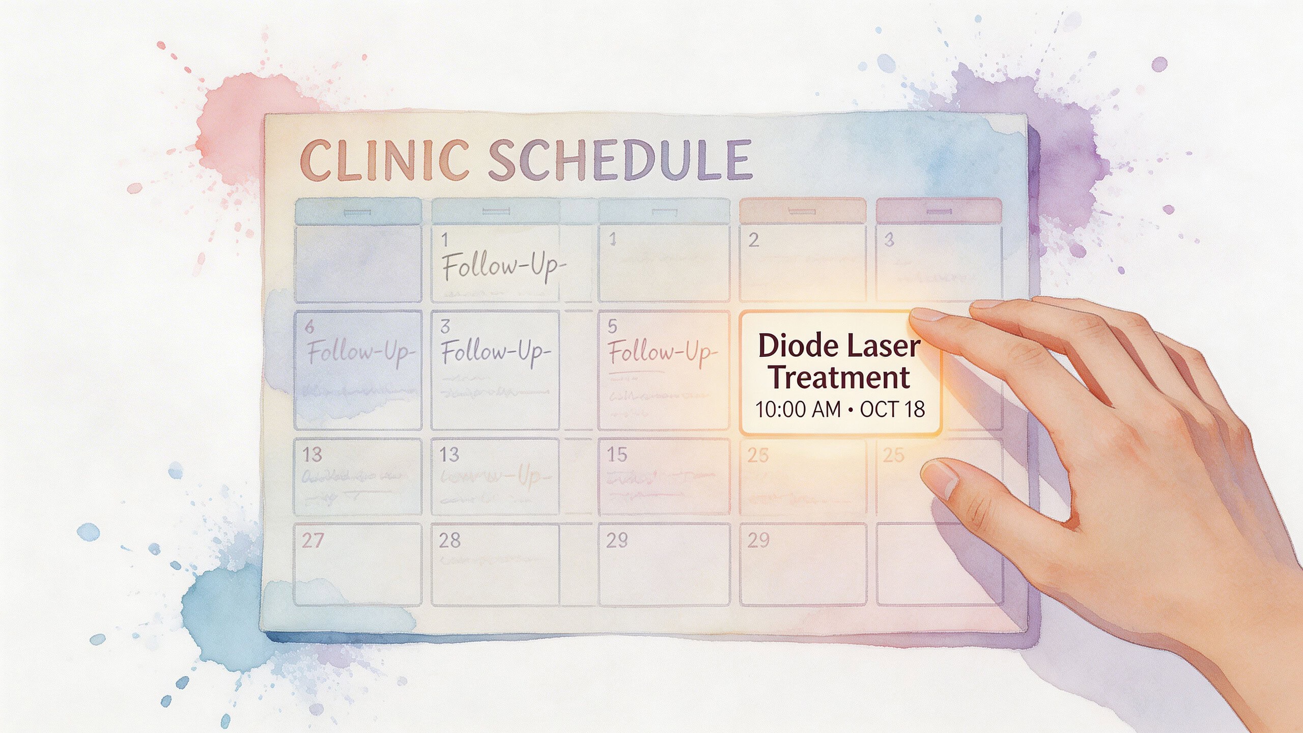 Clinic schedule with diode laser treatment appointment on October 18.