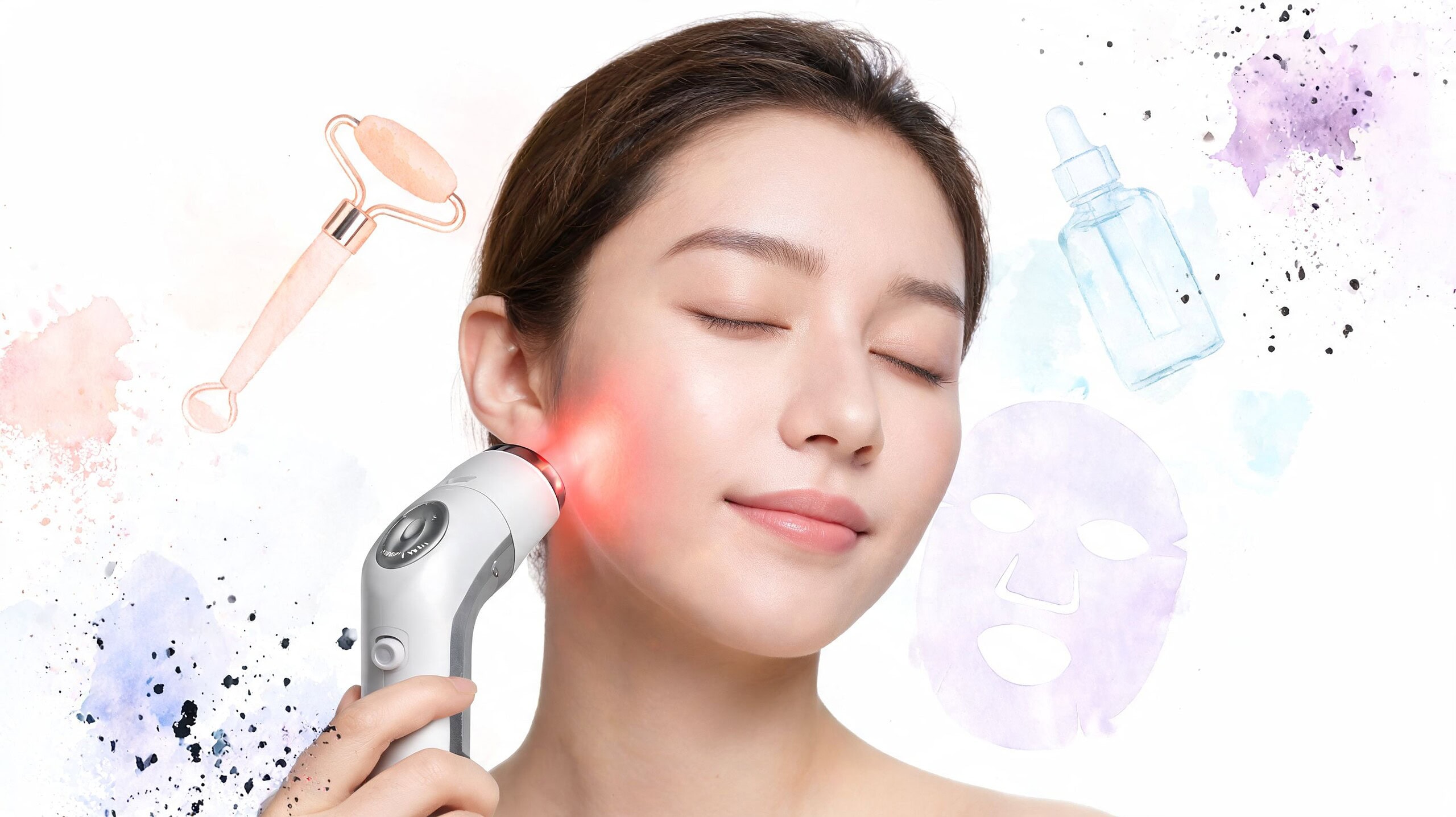 Woman receiving low level laser therapy for skin rejuvenation and aesthetic treatment.