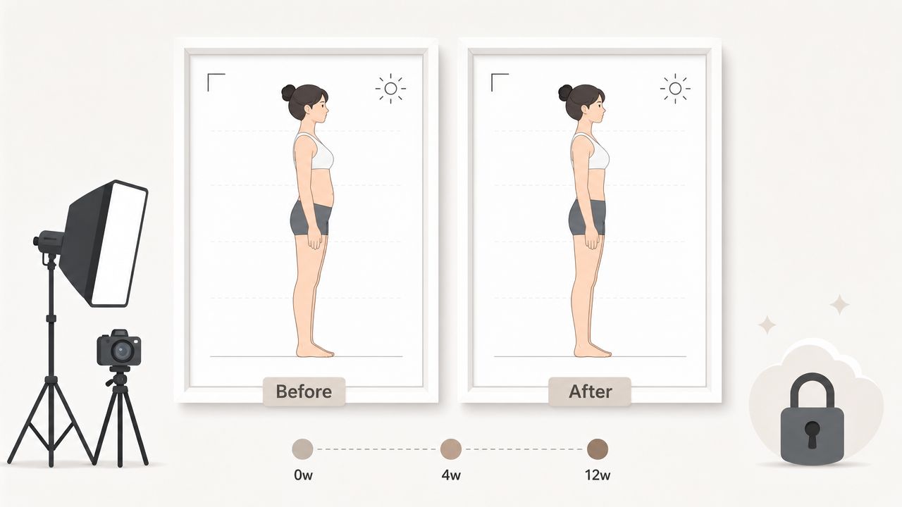 A conceptual illustration comparing before and after fitness transformation results shown in side-by-side photo frames.