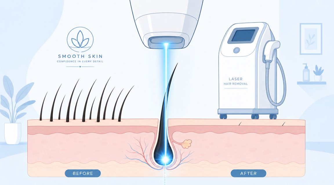 Laser hair removal procedure showing before and after skin treatment.