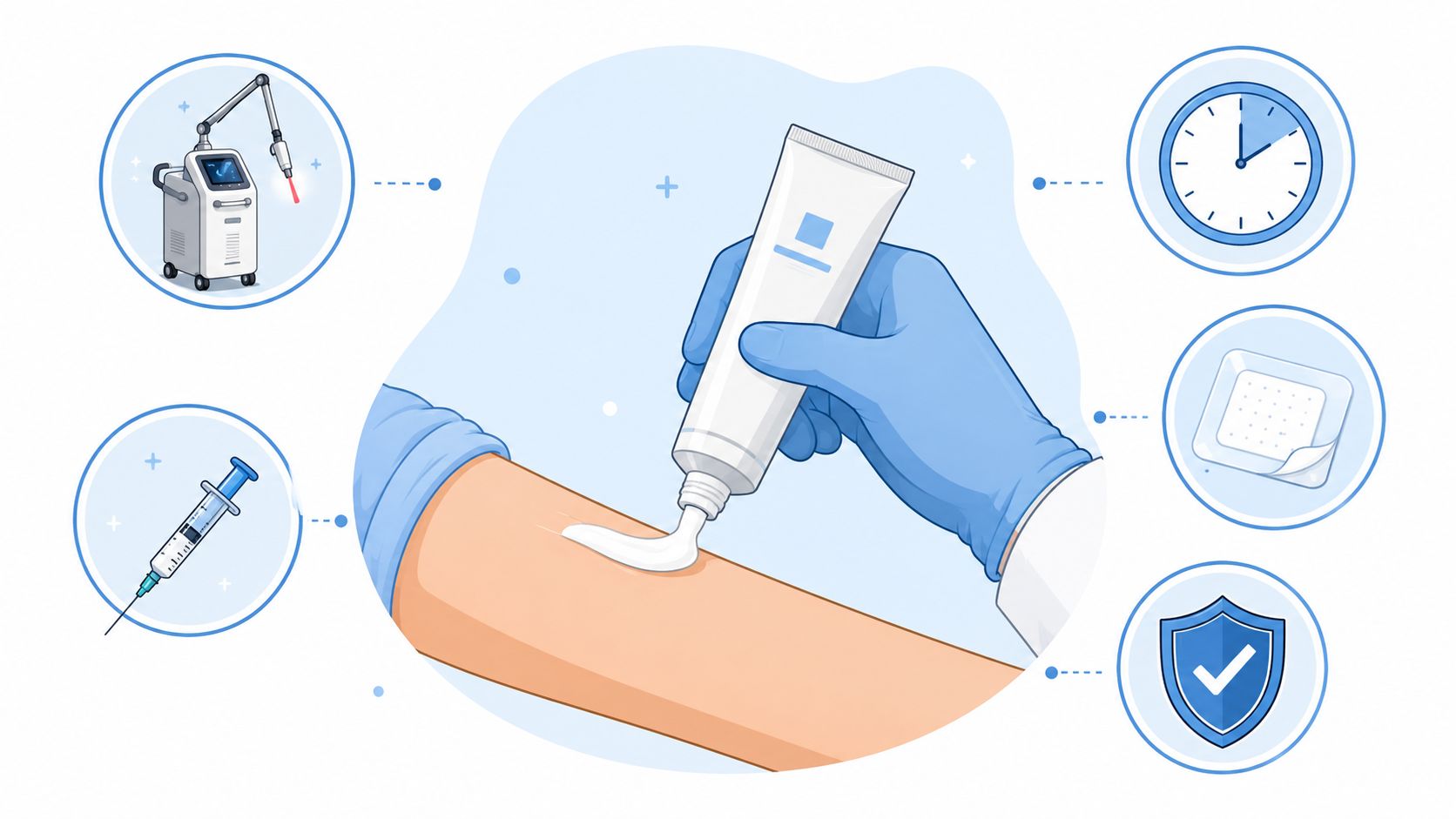 Laser skin treatment device used by a professional with a blue glove.