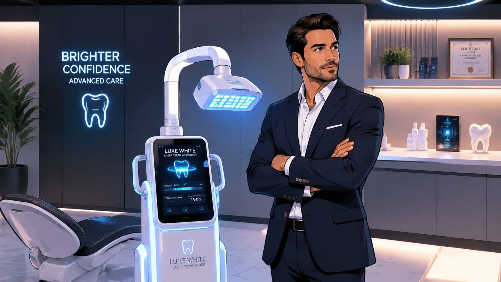 Aparelho moderno de branqueamento dentário a laser para utilização em clínicas dentárias.