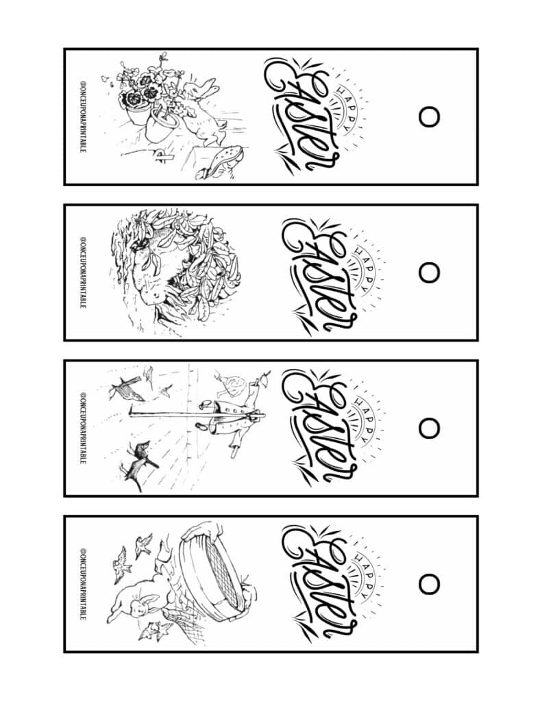 Peter Rabbit Coloring b&w Easter Bookmarks.
