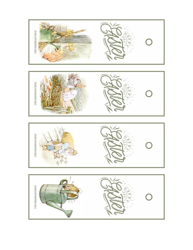 Peter Rabbit full color illustrated Easter bookmarks.