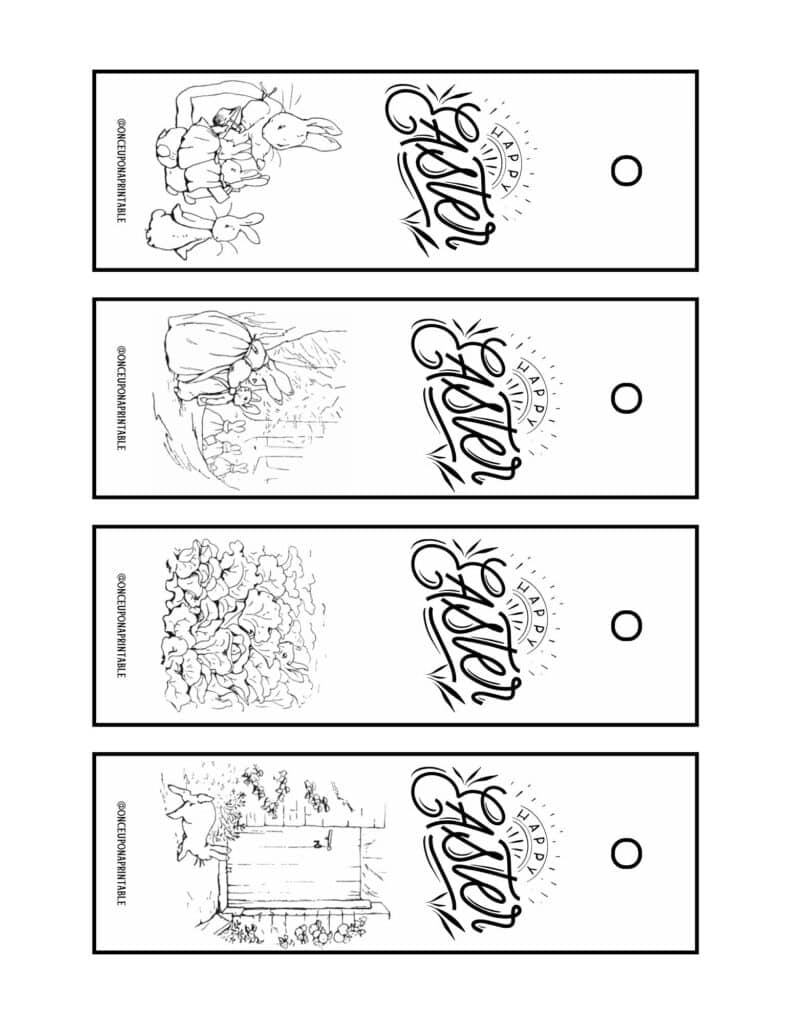 Peter Rabbit Coloring b&w Easter Bookmarks.