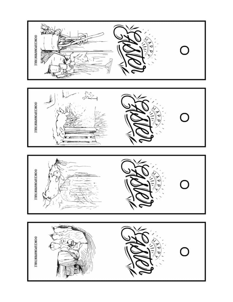 Peter Rabbit Coloring b&w Easter Bookmarks.