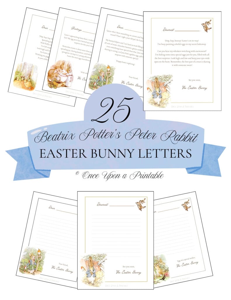 Peter Rabbit themed easter bunny rabbit letter collection with original illustrations by Beatrix Potter.