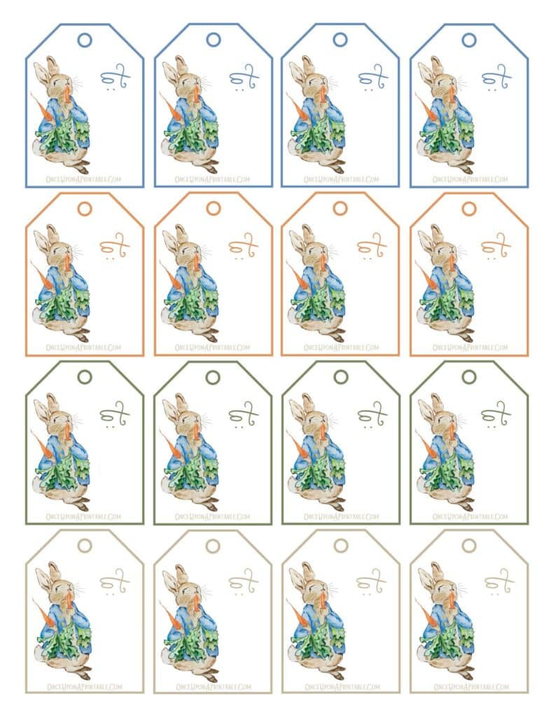 Peter Rabbit and Friends "To" Gift Tags with various watercolor illustrations and pastel color palette.