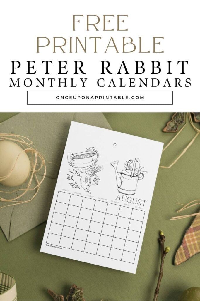 Free printable Peter Rabbit monthly calendars for kids.