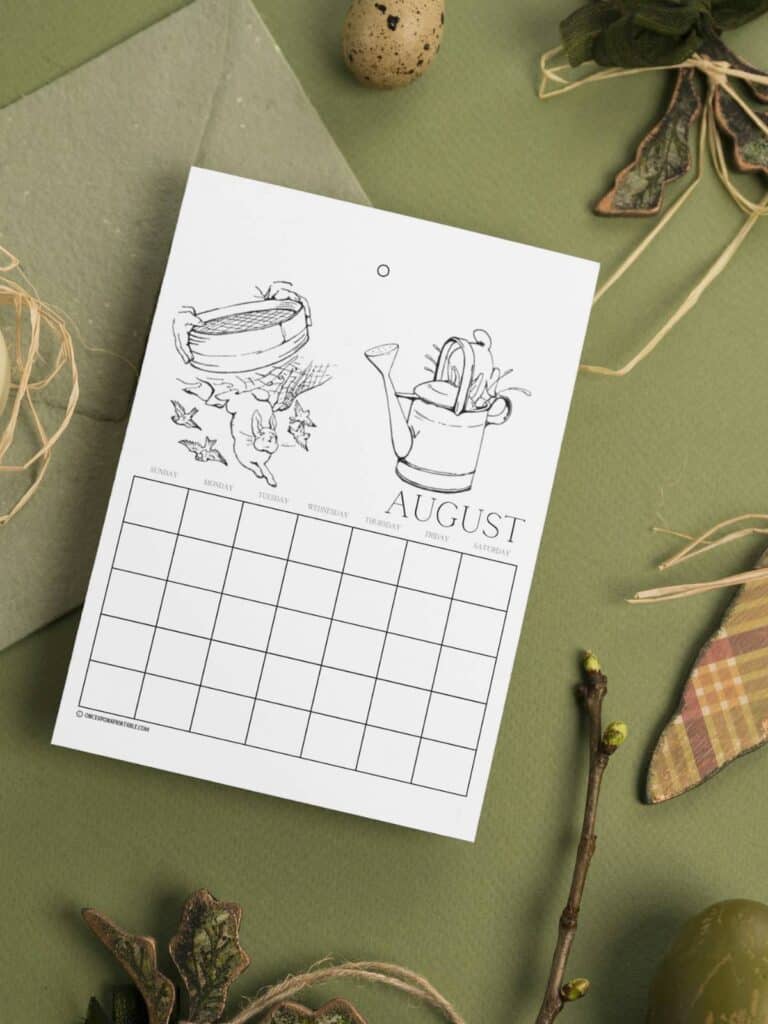 Free printable Peter Rabbit monthly Calendars.