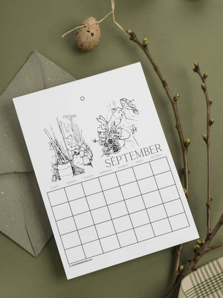 Peter Rabbit and friends Calendar coloring pages.