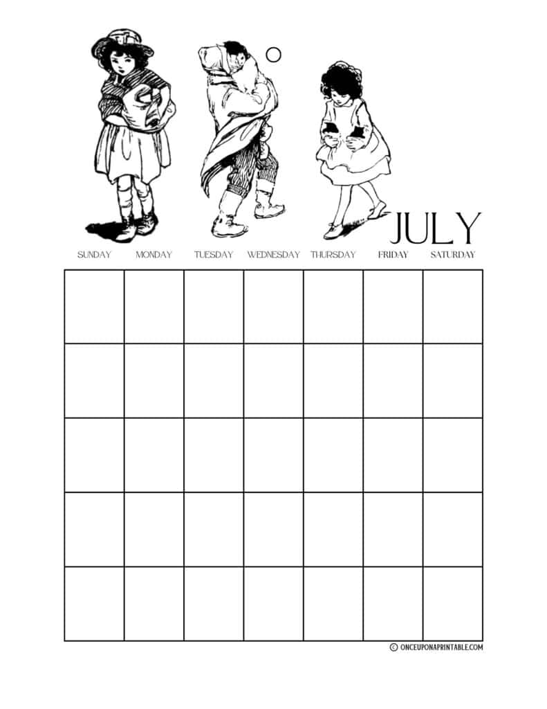 Heidi coloring page calendar in black and white illustrations by Jessie Willcox Smith.