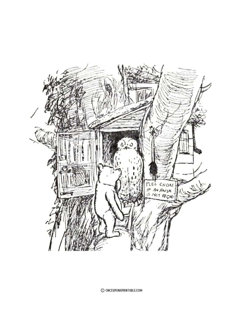 Original Illustrations by E. H. Shepard, classic Winnie the Pooh and Christopher Robin. (Pooh at Owl's House)