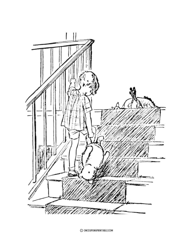 Original Illustrations by E. H. Shepard, classic Winnie the Pooh and Christopher Robin.