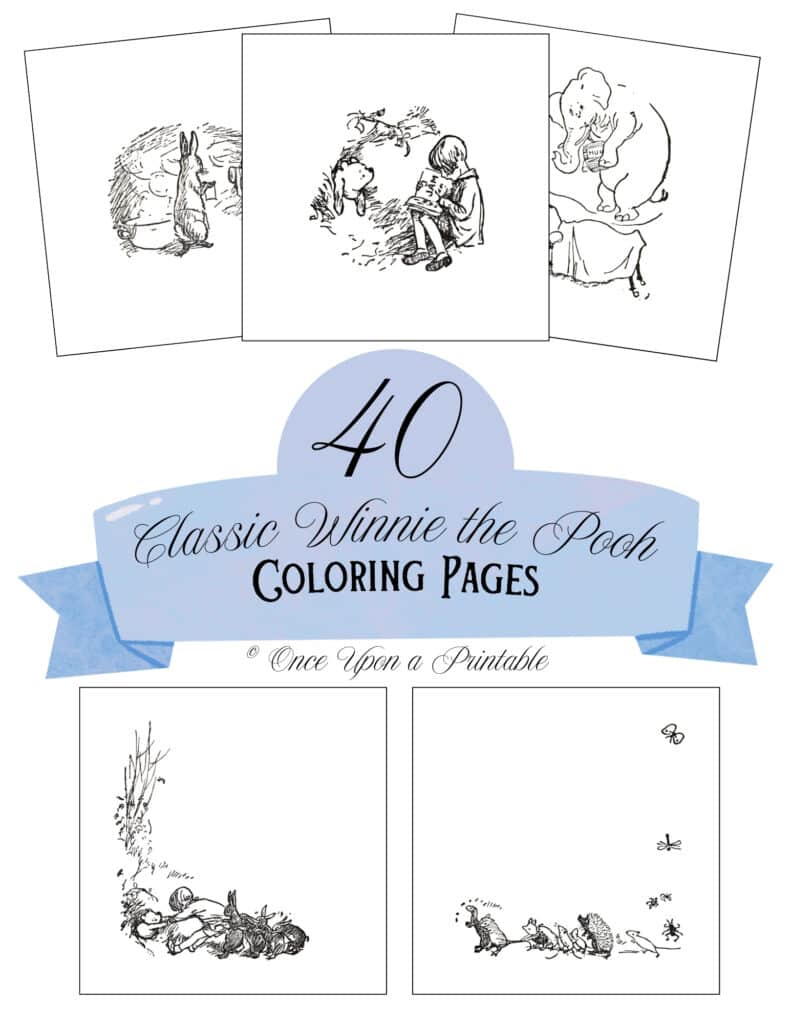 Classic Winnie the Pooh illustrated coloring pages.