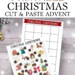 Christmas countdown calendar for kids, color, cut, and paste activities for families.