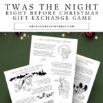 Twas the Night Right before Christmas exchange game printables with lovely watercolor illustration on the front cover and Arthur Rackham black and white illustrations through-out.