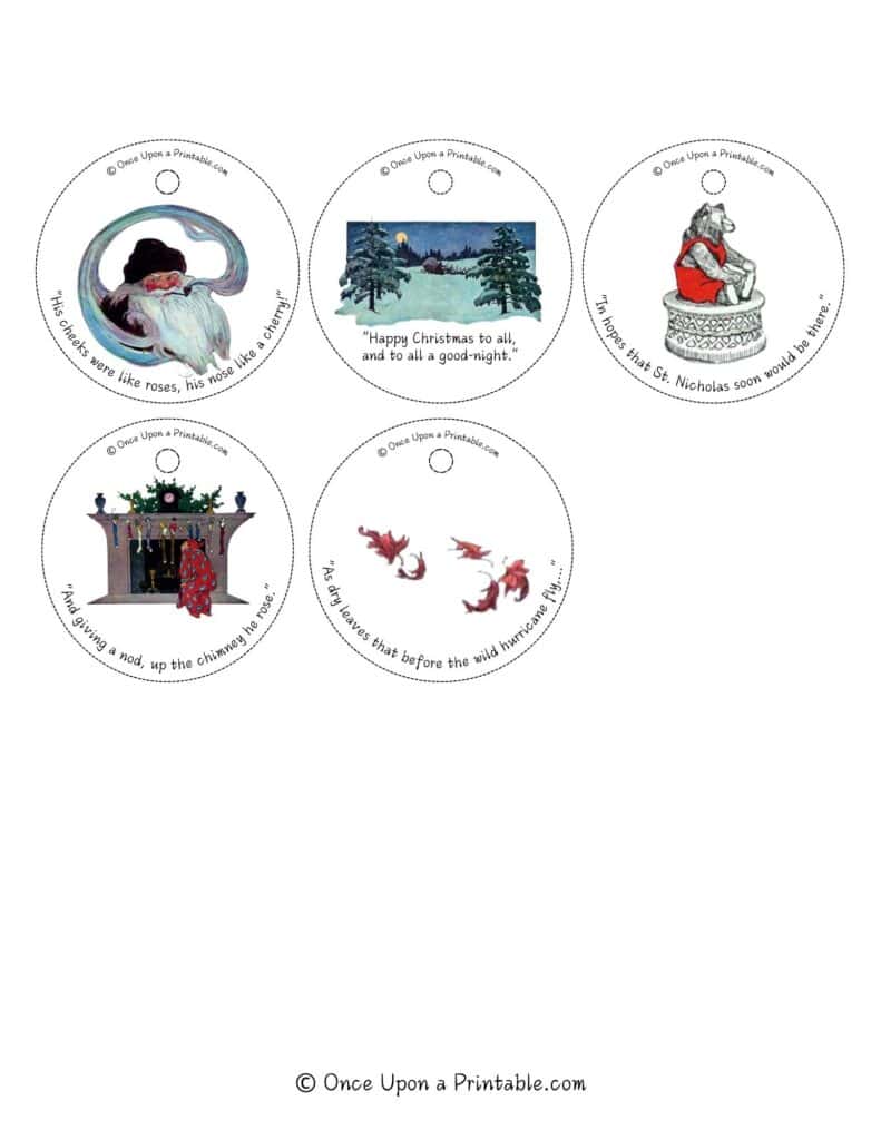 Vintage illustrated gift tags by Jessie Willcox Smith's version of Twas the night before Christmas story.