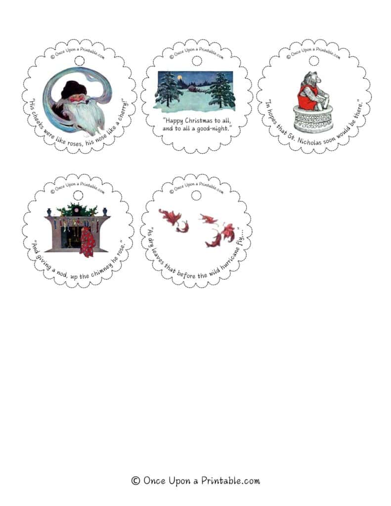 Vintage illustrated gift tags by Jessie Willcox Smith's version of Twas the night before Christmas story.