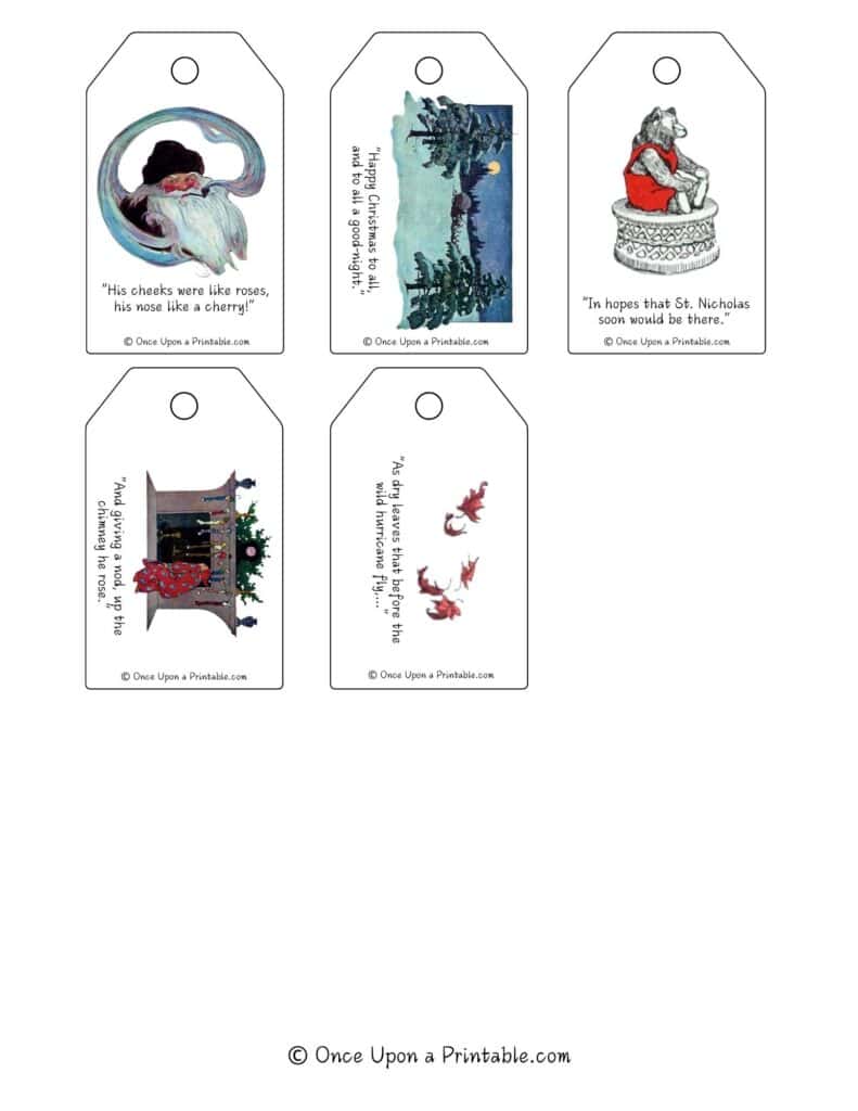 Vintage illustrated gift tags by Jessie Willcox Smith's version of Twas the night before Christmas story.