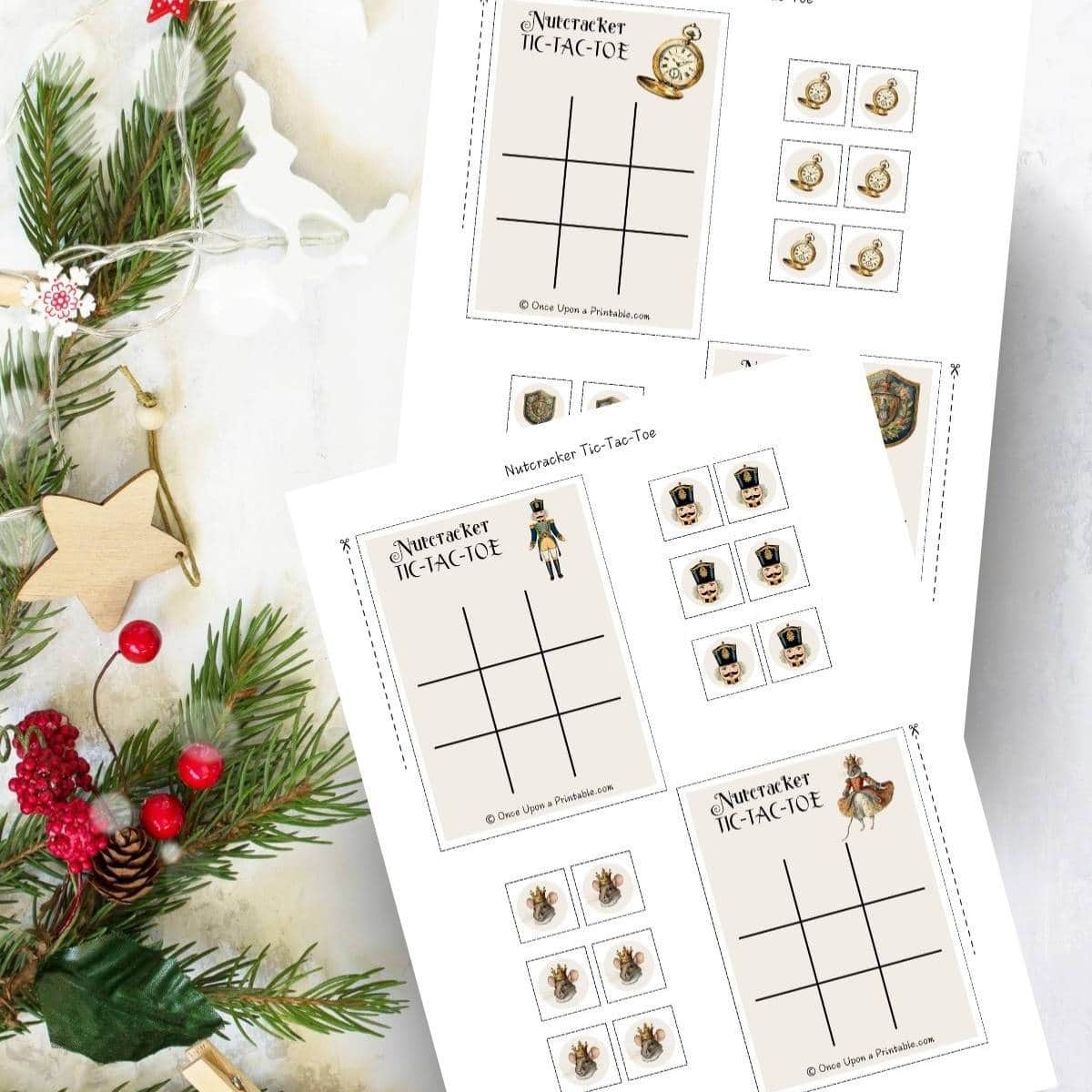 The Nutcracker and the Mouse king illustrated Tic Tac Toe game cards and character pieces.