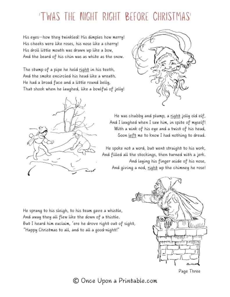 Twas the Night Right before Christmas exchange game printables with lovely watercolor illustration on the front cover and Arthur Rackham black and white illustrations through-out.