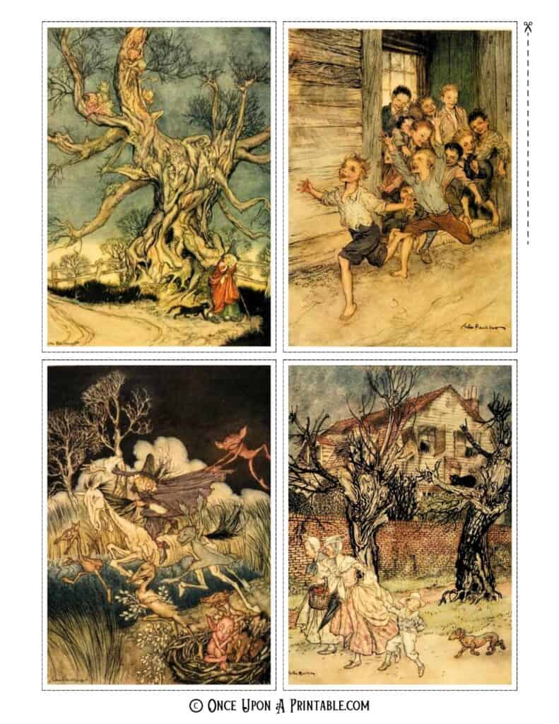 Printable illustrations of The Legend of Sleepy Hollow by Arthur Rackham.