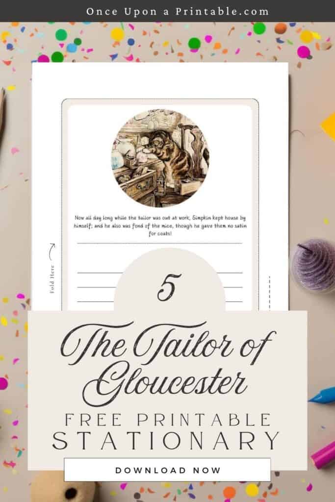 Beatrix potter's tailor of gloucester stationary sitting by art supplies.