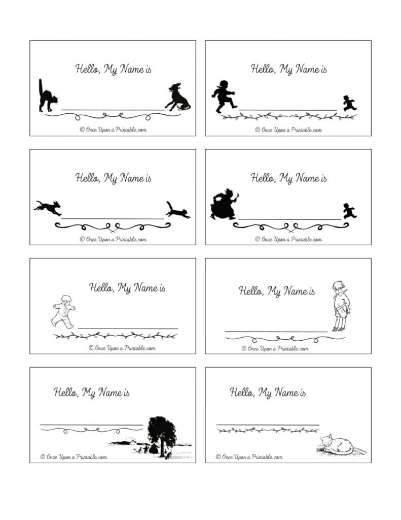 Classic black and white designed illustrated 'The Little Gingerbread Man' name tags.