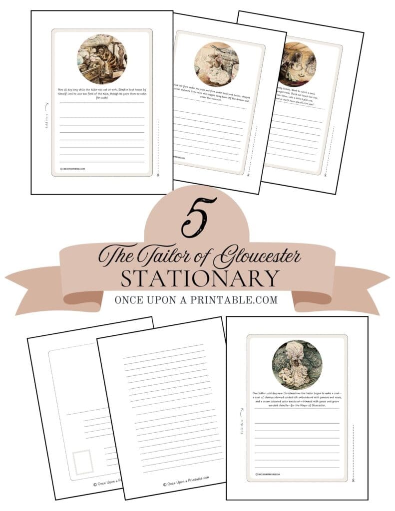 Stationary featuring the original illustrations of Beatrix Potter's "The tailor of Gloucester".
