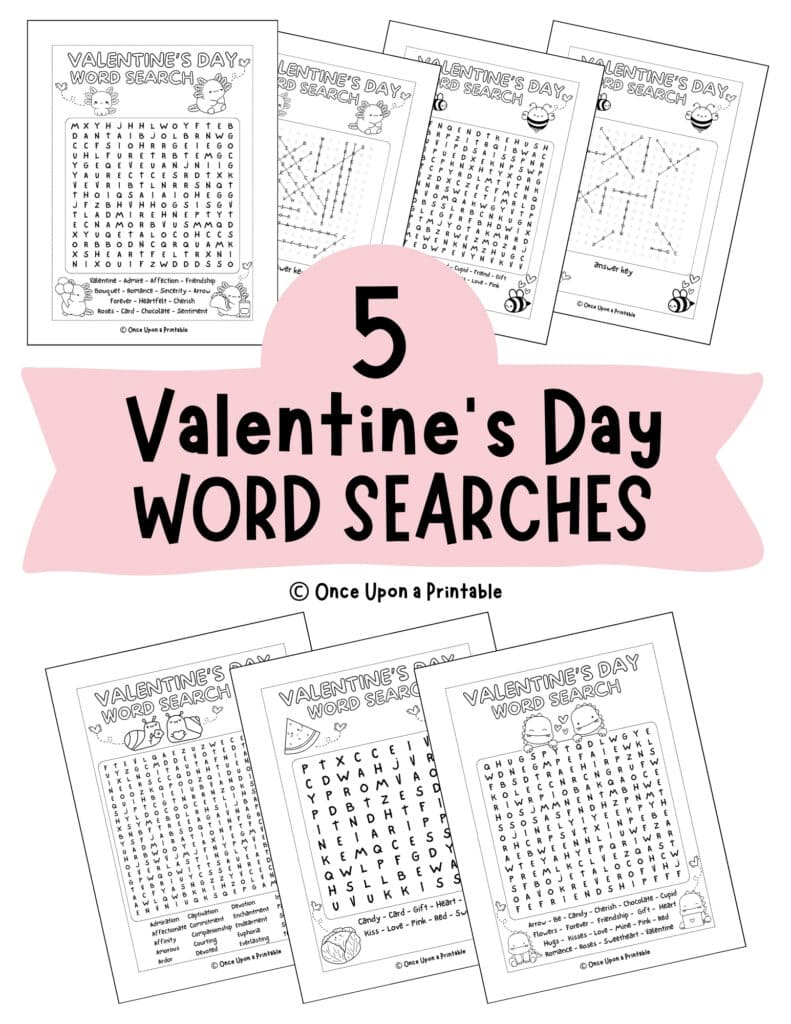 the cover story of Valentines' Day word search and answer keys.