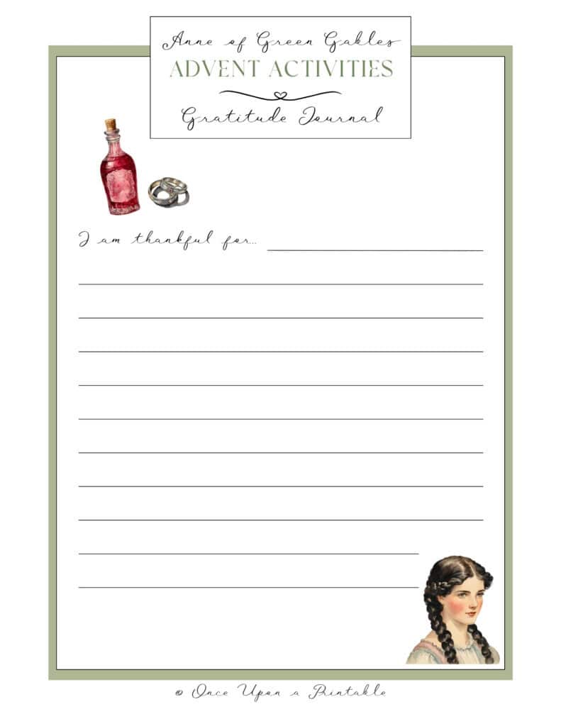 Diana Barry inspired gratitude journal page.