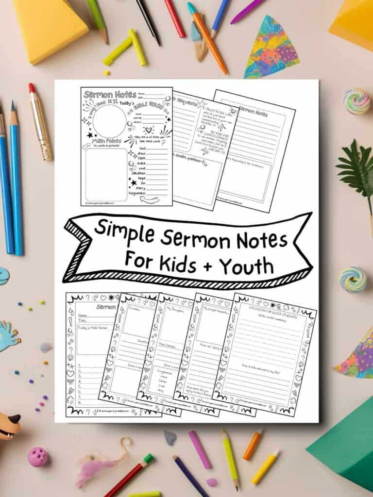 Sermon notes for kids coloring page cover page.