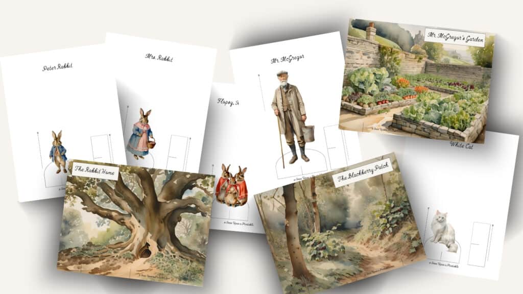 Beatrix Potter's Peter Rabbit and Friends paper doll set and backdrops.