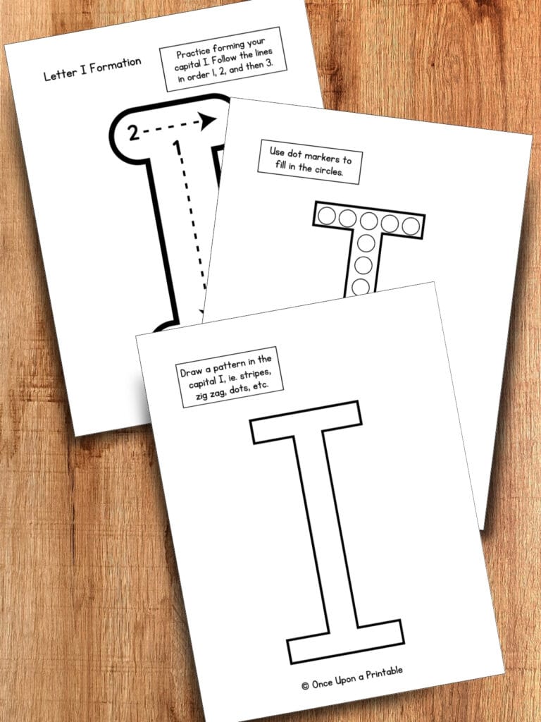 Letter I practice worksheets.