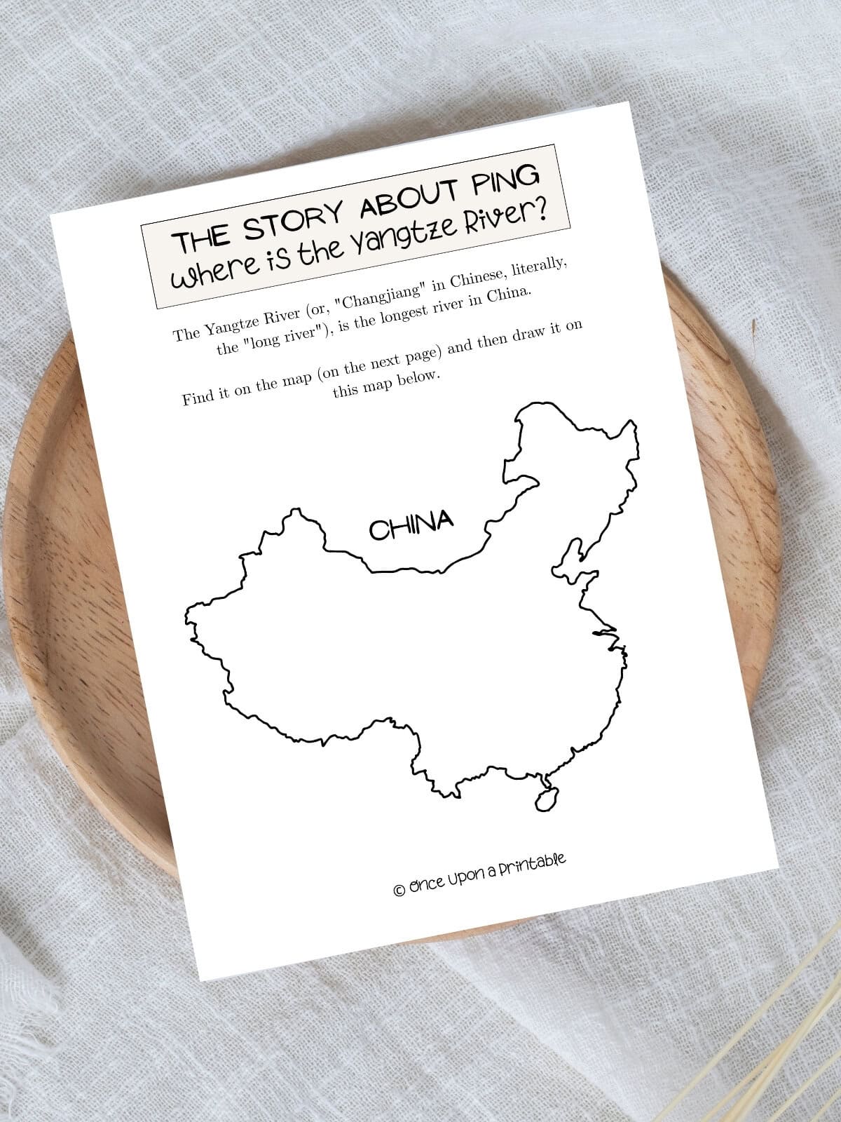The Story about Ping, extra activity find the Yangtze River on a map of China.