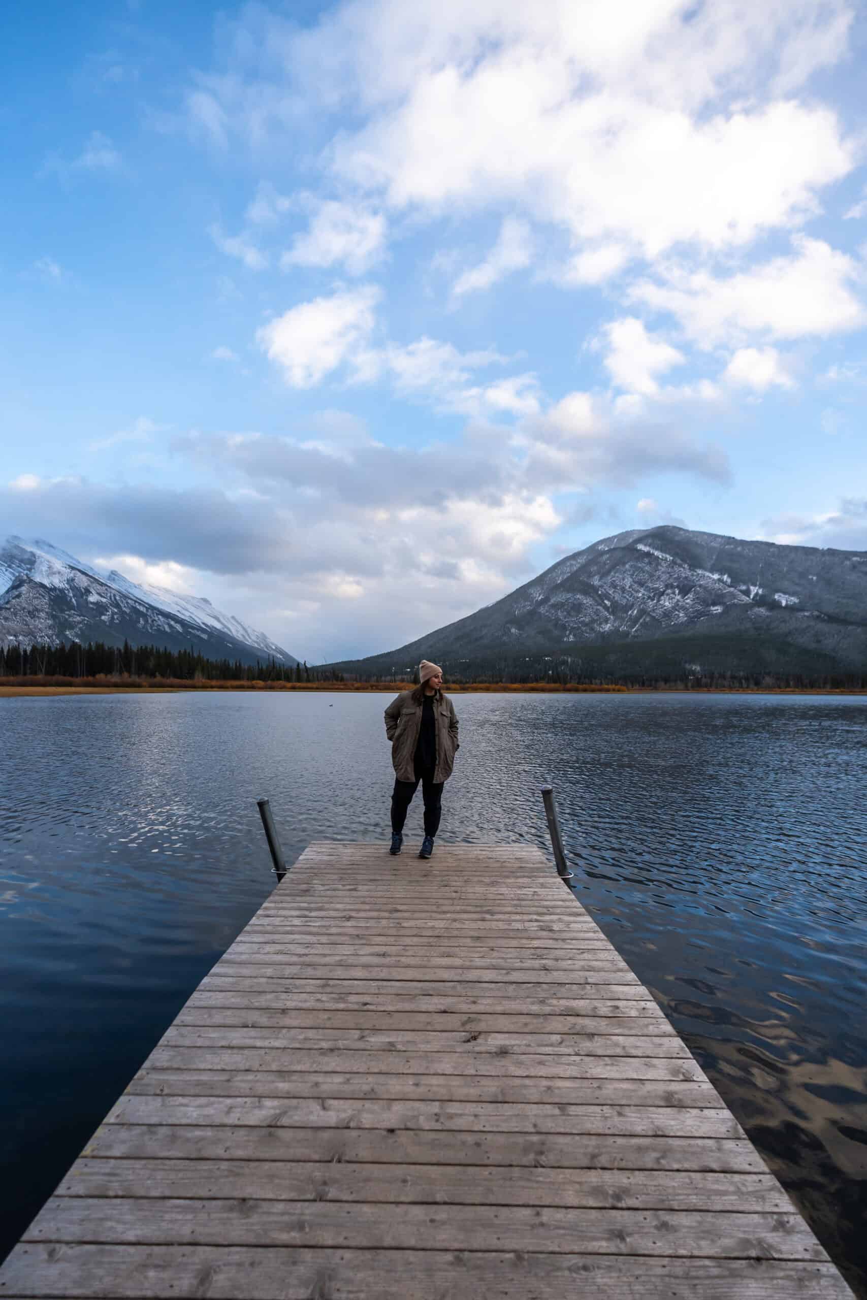 Sher on a dock at Vermillion Lakes