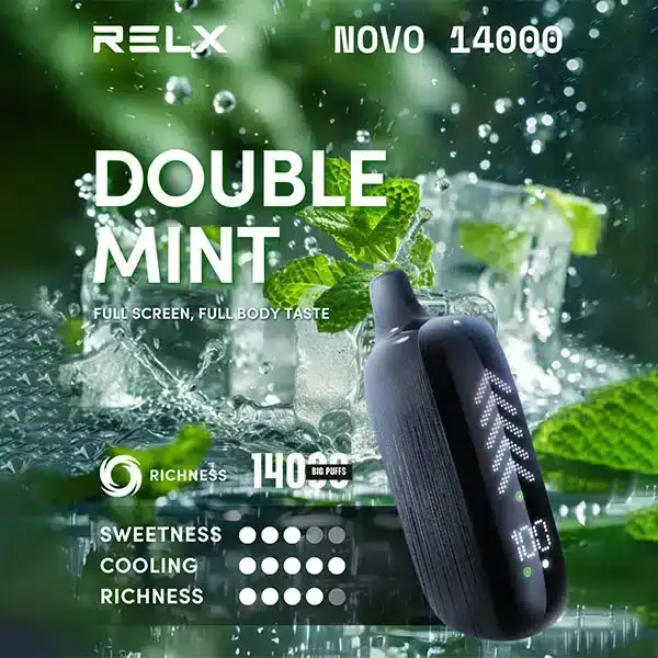 RELX NOVO 14K กลิ่น Doublemint เย็นหอมสดชื่น กลิ่นมิ้นต์คู่เข้มข้น สูบแล้วโล่งโปร่งสบายทุกคำ