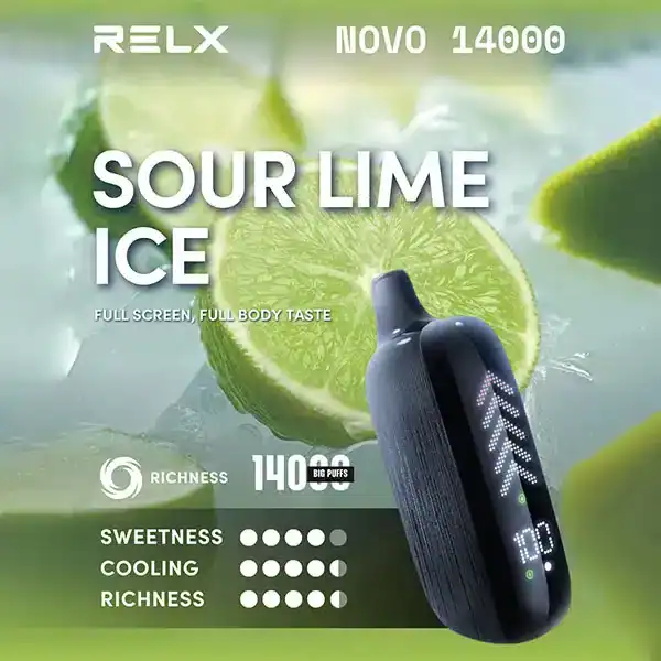 RELX NOVO 14K กลิ่น Sour Lime Ice เปรี้ยวจี๊ด สดชื่น กลิ่นมะนาวเย็นซ่าติดปลาย สูบแล้วรีเฟรชทุกคำ