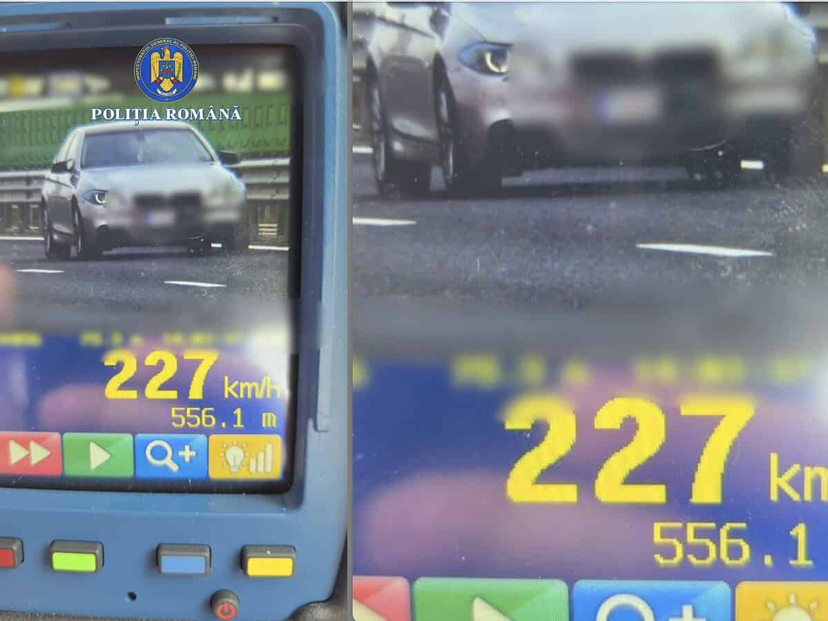 Șofer prins cu 227 km/h pe Autostrada A0 în Prahova și-a suspendat permisul pentru 120 de zile