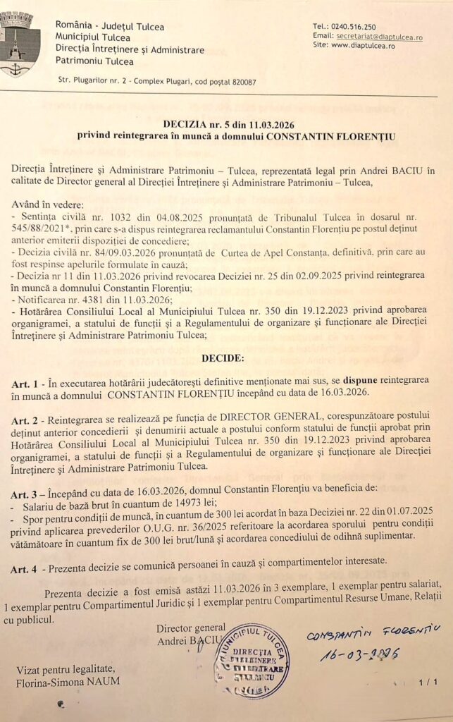 decizie reincadrare 2