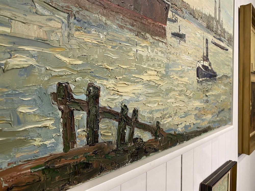 Vintage Painting Antwerp Across the Water - Image 6