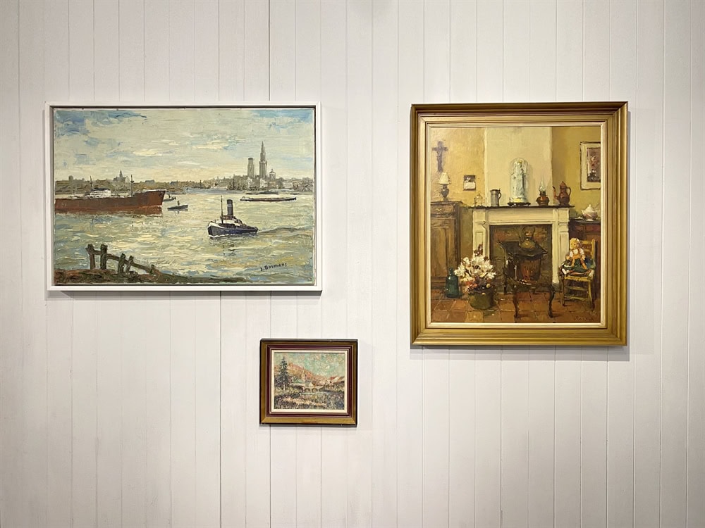 Vintage Painting Antwerp Across the Water - Image 5