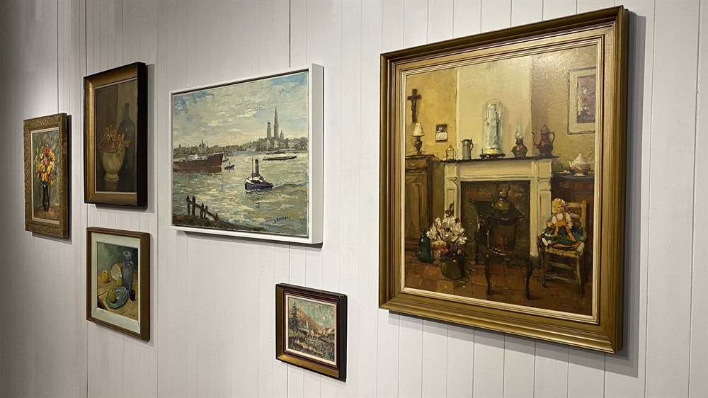 Vintage Painting Antwerp Across the Water - Image 8