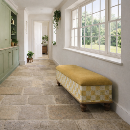 Yellow Checkered Footstool