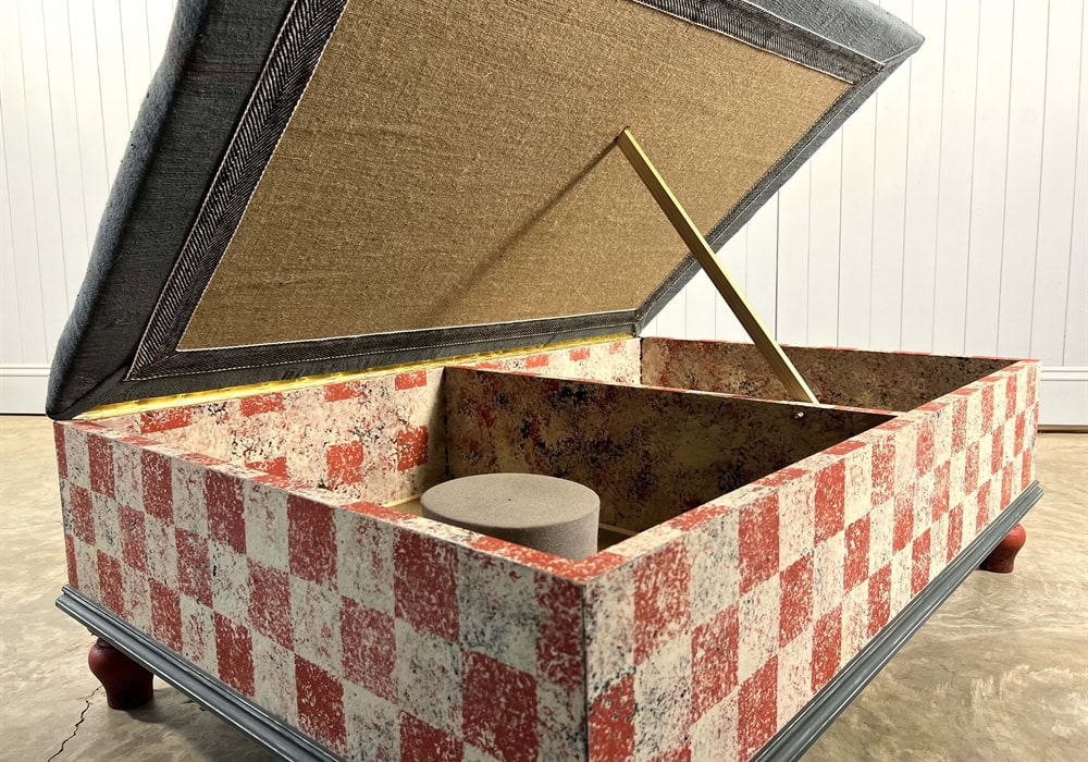 Red Checkered Ottoman - Image 8