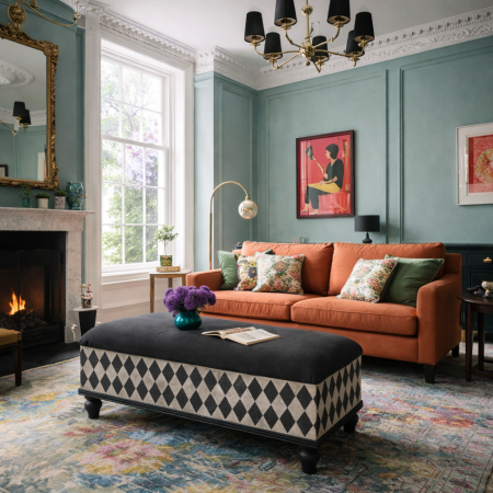 B & W Harlequin Ottoman