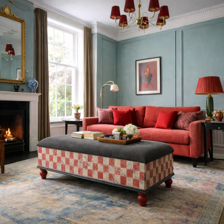 Red Checkered Ottoman