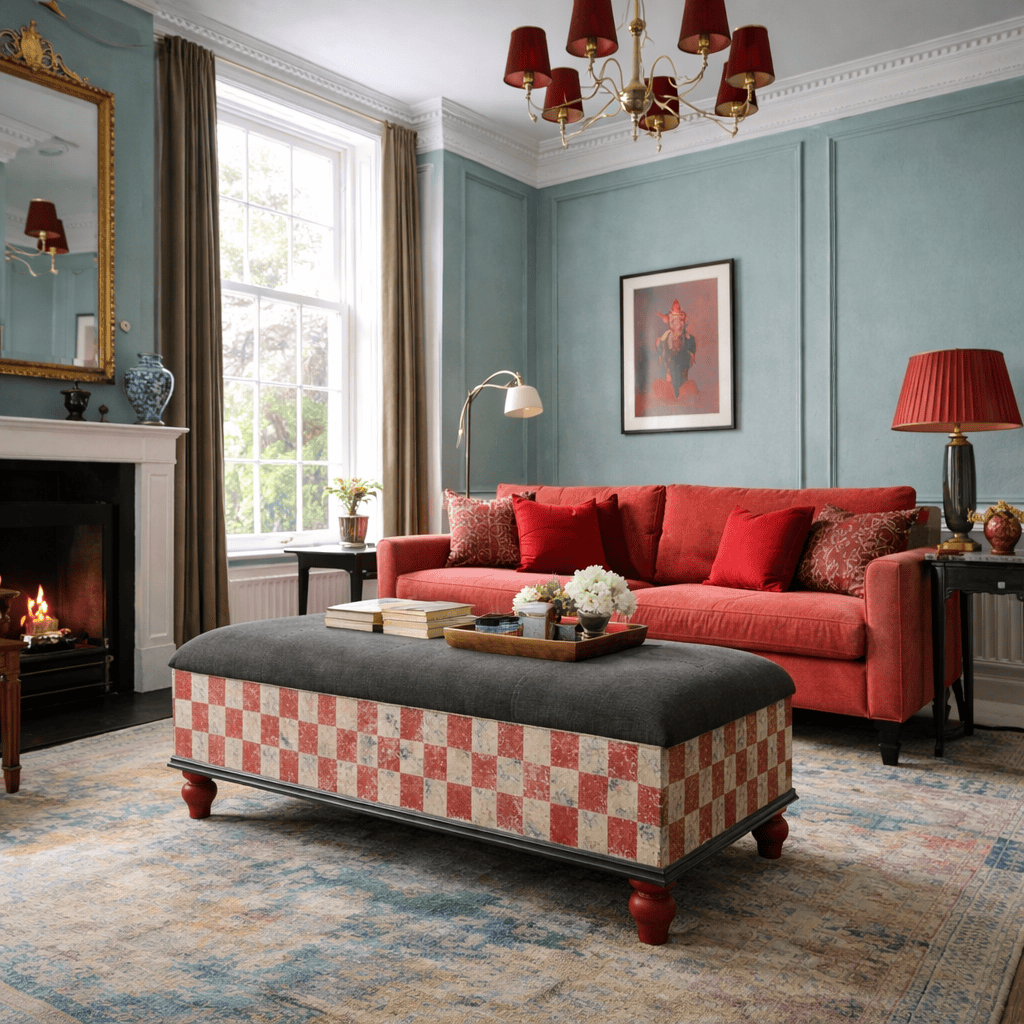 Red Checkered Ottoman